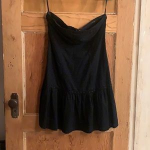 AE Black Textured Cotton Strapless Flare Dress